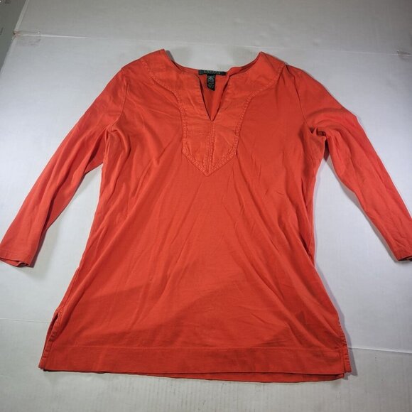 Lauren Ralph Lauren Women Professional 3/4 Sleeve Orange Cotton Tunic Top Size M - Picture 1 of 7